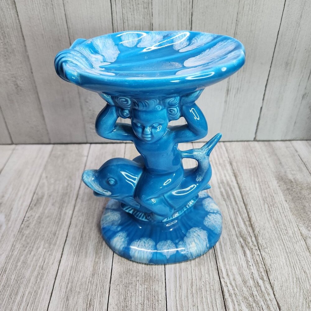 Vintage Holland Mold Cherub Dolphin Soap Dish Ceramic Glazed Bathroom Decor